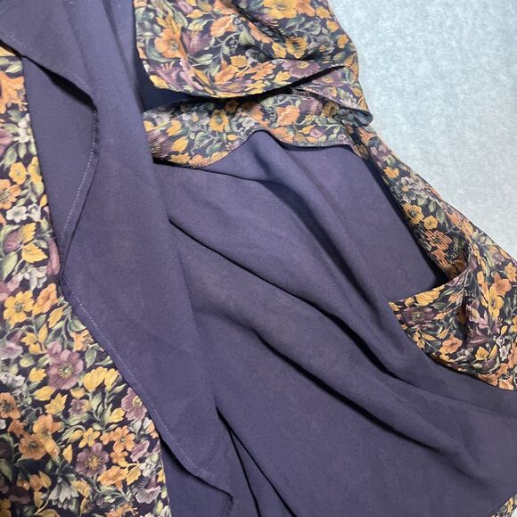 Vtg Maxi Dress Womens 18 Silk Witchy Dark Cottage Core Button Front Long Maxi - Picture 9 of 14